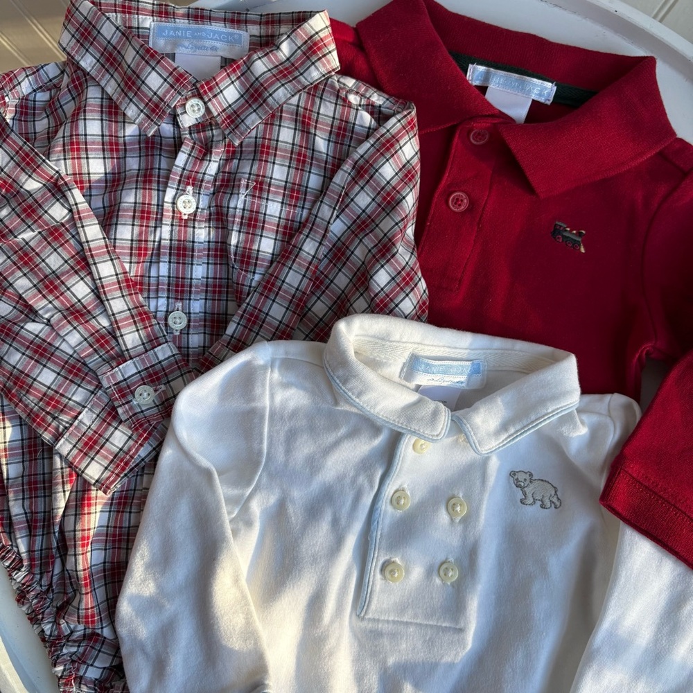 Lot of 3 Janie & Jack 1 piece Christmas holiday newborn baby 0 - 3 months onesie